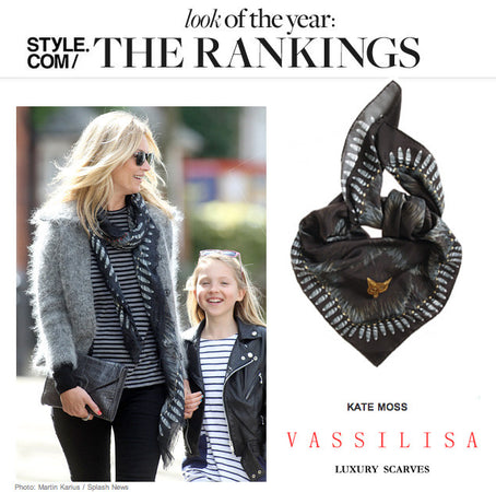 Kate Moss black and tails scarf by Vassilisa London, models favourite scarves, Style.com look of the year rankings
